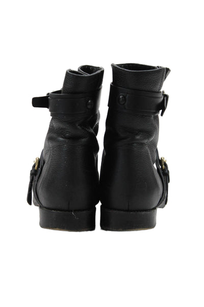Chloe Womens Leather Belted Biker Ankle Boots Black Size 37.5 7.5