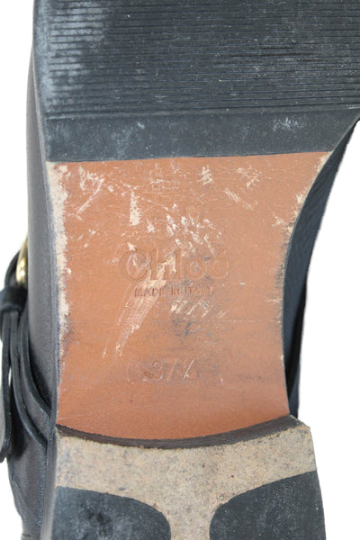 Chloe Womens Leather Belted Biker Ankle Boots Black Size 37.5 7.5