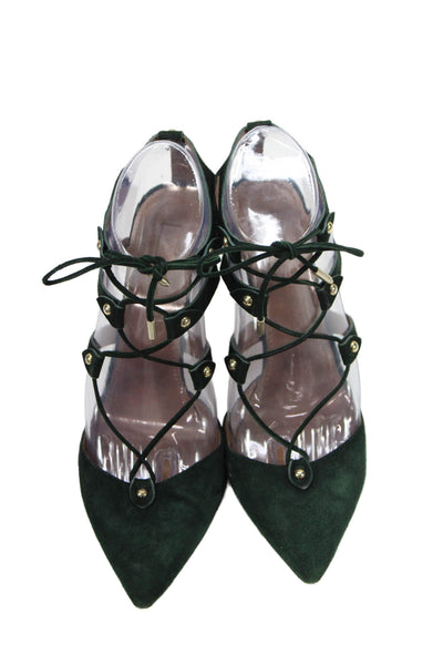 Aquazzura Womens Suede Bel Air 75 Lace Up Pumps Green Size 38 8