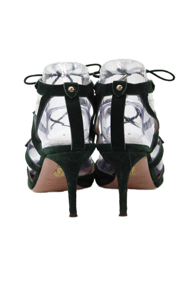 Aquazzura Womens Suede Bel Air 75 Lace Up Pumps Green Size 38 8