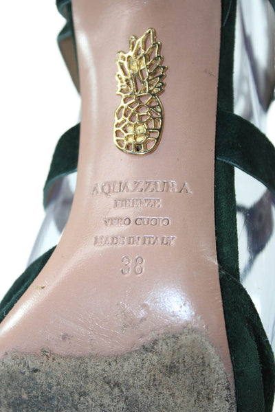 Aquazzura Womens Suede Bel Air 75 Lace Up Pumps Green Size 38 8