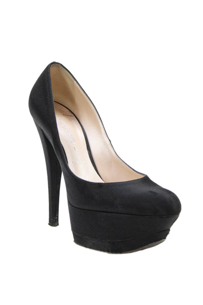 Casadei Womens Satin Platform High Heel Pumps Black Size 7.5