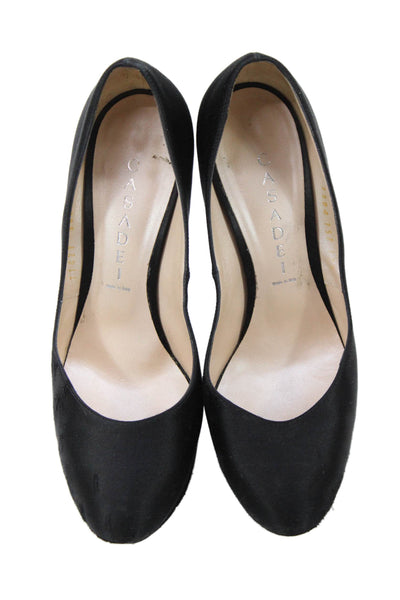 Casadei Womens Satin Platform High Heel Pumps Black Size 7.5