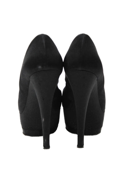 Casadei Womens Satin Platform High Heel Pumps Black Size 7.5