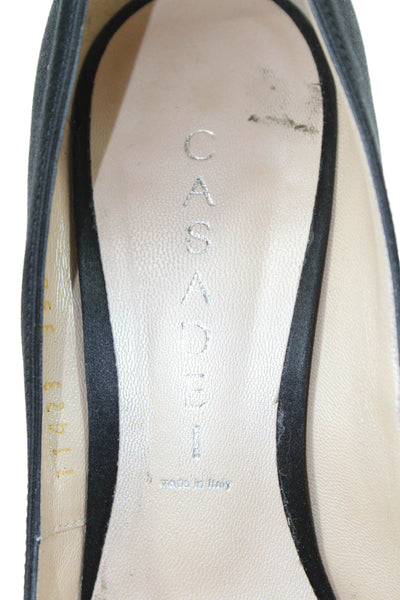 Casadei Womens Satin Platform High Heel Pumps Black Size 7.5