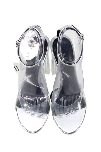 Zara Womens Ankle Strap Sandal Heels Silver Clear Size 39 9