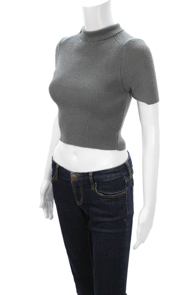 Zara Women Cropped Mock Neck Short Sleeve Sweater Gray Poly Blend Size S