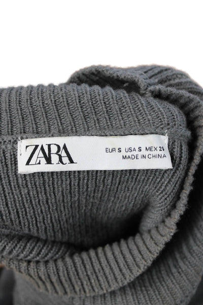 Zara Women Cropped Mock Neck Short Sleeve Sweater Gray Poly Blend Size S
