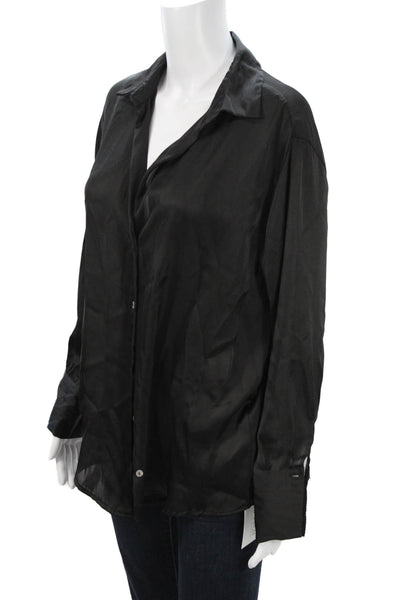 Zara Women Collared Black Polyester Button-Up Blouse Long Sleeve Size S