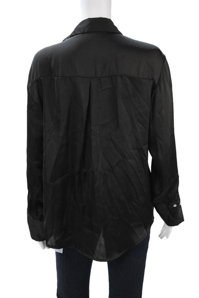 Zara Women Collared Black Polyester Button-Up Blouse Long Sleeve Size S