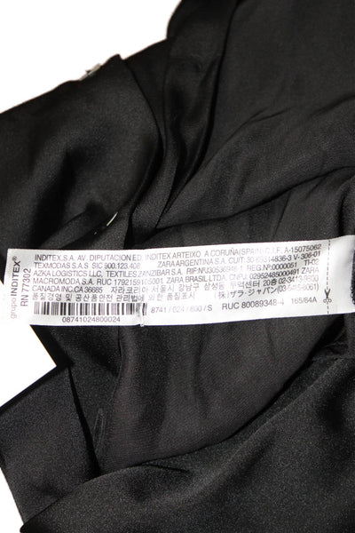 Zara Women Collared Black Polyester Button-Up Blouse Long Sleeve Size S