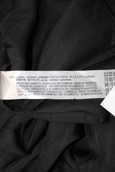 Zara Women Collared Black Polyester Button-Up Blouse Long Sleeve Size S