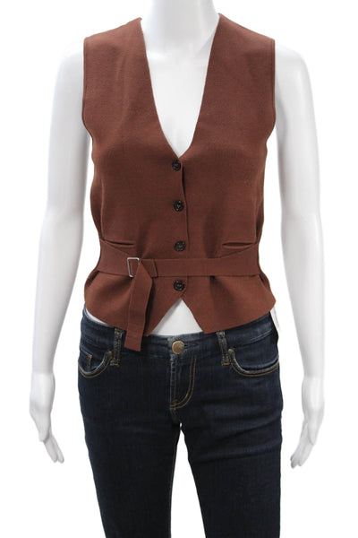 Zara Women Brown Viscose V Neck Cowboy Buckle Vest Sleeveless Size S