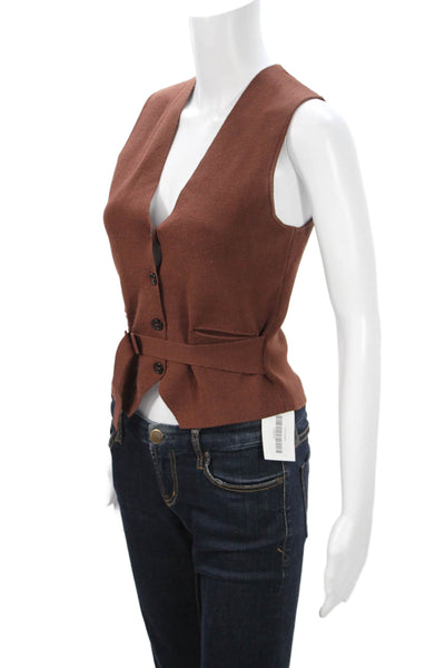 Zara Women Brown Viscose V Neck Cowboy Buckle Vest Sleeveless Size S