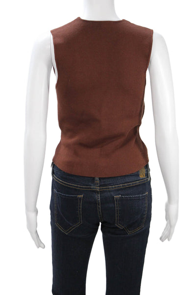 Zara Women Brown Viscose V Neck Cowboy Buckle Vest Sleeveless Size S