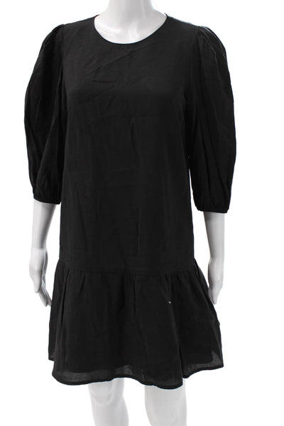 Zara Womens Shift Dress Black 3/4 Sleeve Round Neck Zip Short Polyester Size M