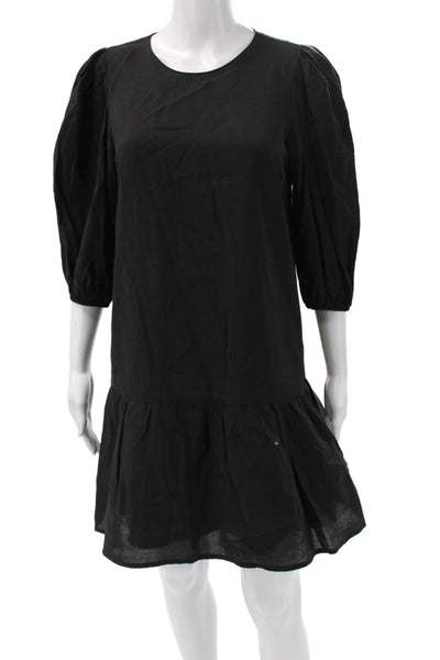 Zara Womens Shift Dress Black 3/4 Sleeve Round Neck Zip Short Polyester Size M