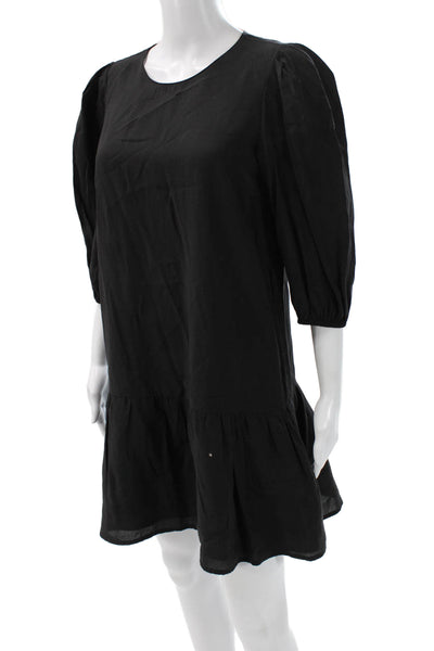 Zara Womens Shift Dress Black 3/4 Sleeve Round Neck Zip Short Polyester Size M