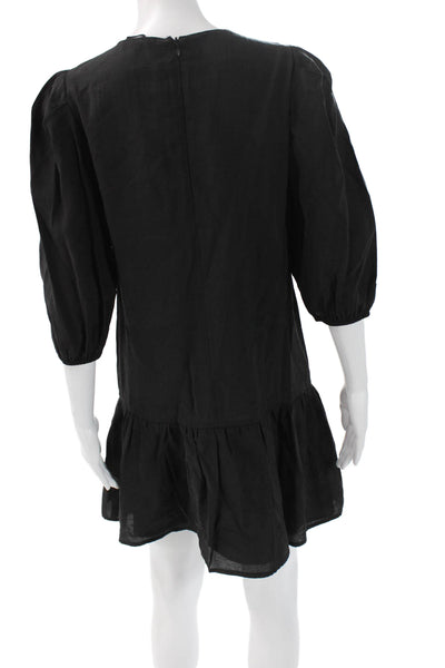 Zara Womens Shift Dress Black 3/4 Sleeve Round Neck Zip Short Polyester Size M