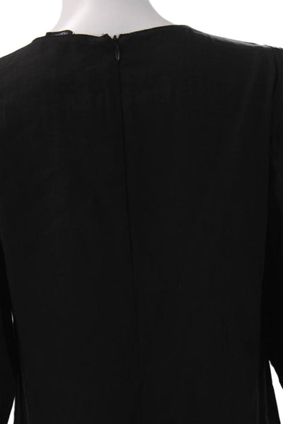 Zara Womens Shift Dress Black 3/4 Sleeve Round Neck Zip Short Polyester Size M