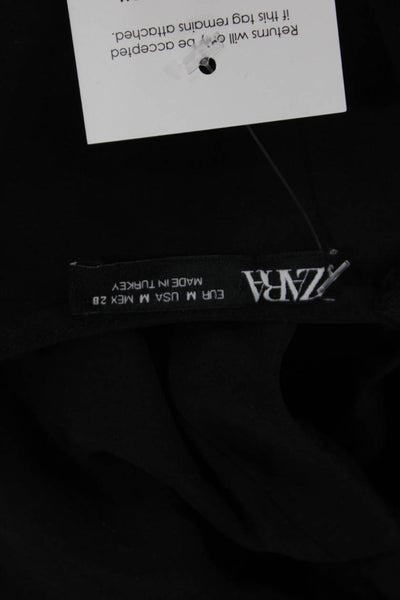 Zara Womens Shift Dress Black 3/4 Sleeve Round Neck Zip Short Polyester Size M