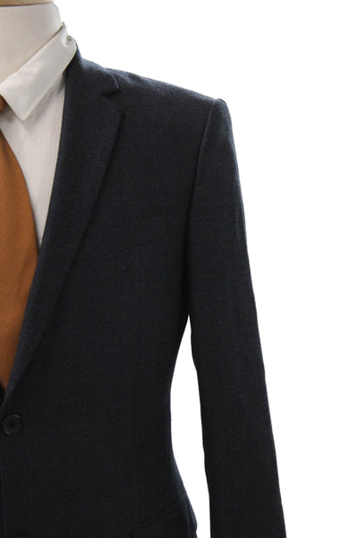 Theory Mens Dark Blue Wool Blazer Button Solid Classic Size 40