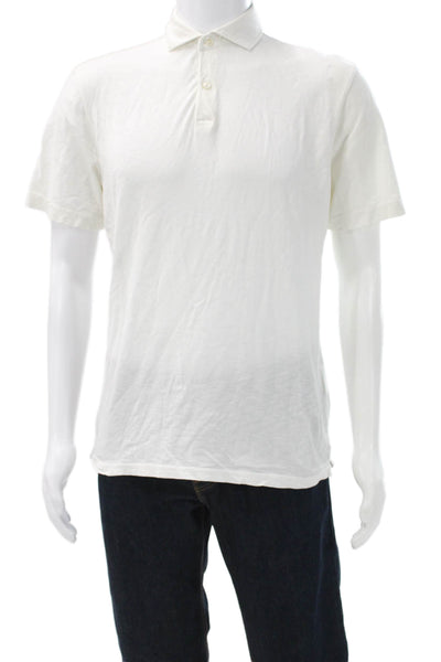 Peter Millar Mens Short Sleeve Collared Knit Polo Shirt White Cotton Size Small