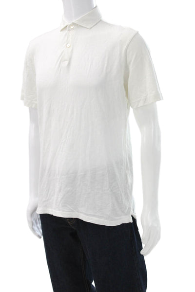 Peter Millar Mens Short Sleeve Collared Knit Polo Shirt White Cotton Size Small