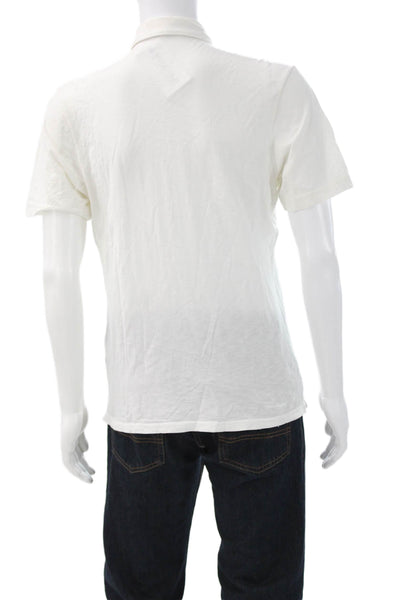 Peter Millar Mens Short Sleeve Collared Knit Polo Shirt White Cotton Size Small