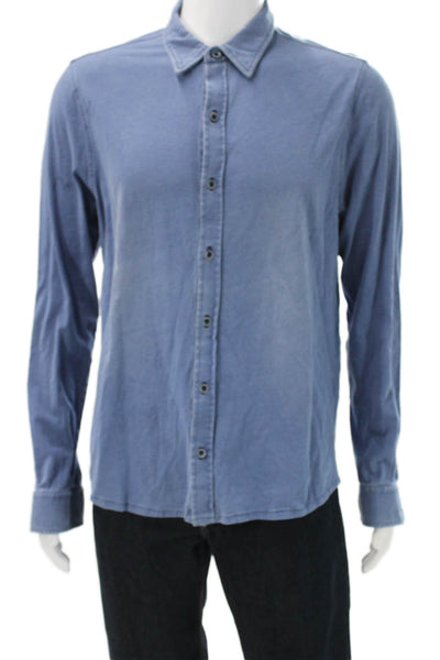 Leonard Frisbie Mens Button Front Long Sleeve Collared Shirt Blue Size Small