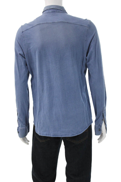 Leonard Frisbie Mens Button Front Long Sleeve Collared Shirt Blue Size Small