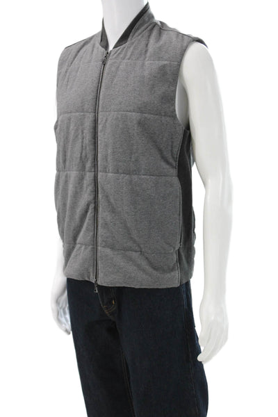 Vince Mens Quilted Cotton Vest Gray Zip Mock Neck Size M