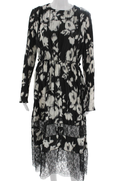 Jason Wu Women Maxi Silk Black Floral Long Sleeve Dress Size 6