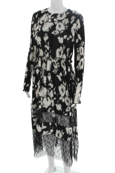 Jason Wu Women Maxi Silk Black Floral Long Sleeve Dress Size 6