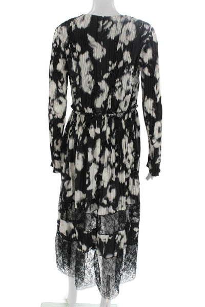 Jason Wu Women Maxi Silk Black Floral Long Sleeve Dress Size 6