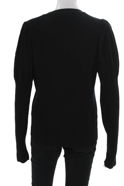 Rebecca Taylor Womens Black Cotton Blend Sweater Long Sleeve Tie Neck Size XL