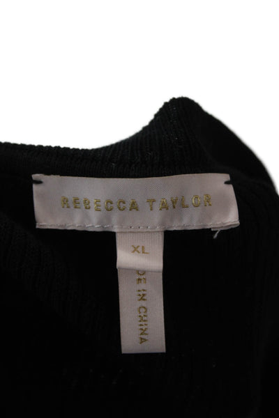 Rebecca Taylor Womens Black Cotton Blend Sweater Long Sleeve Tie Neck Size XL