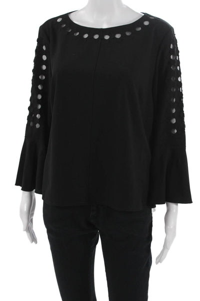 Elie Tahari Women Black Long Sleeve Round Neck Designer Blouse Size 4