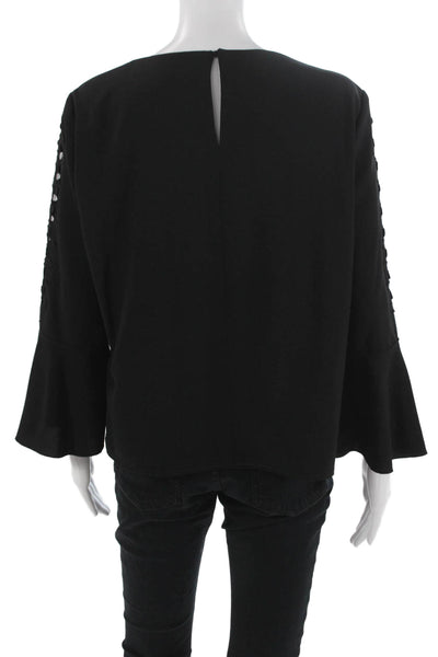 Elie Tahari Women Black Long Sleeve Round Neck Designer Blouse Size 4
