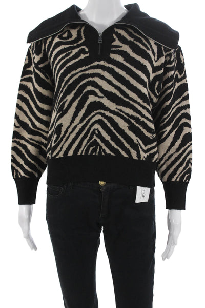 Suncoo Unisex Beige Zebra Collared Zip Pullover Sweater Size 1