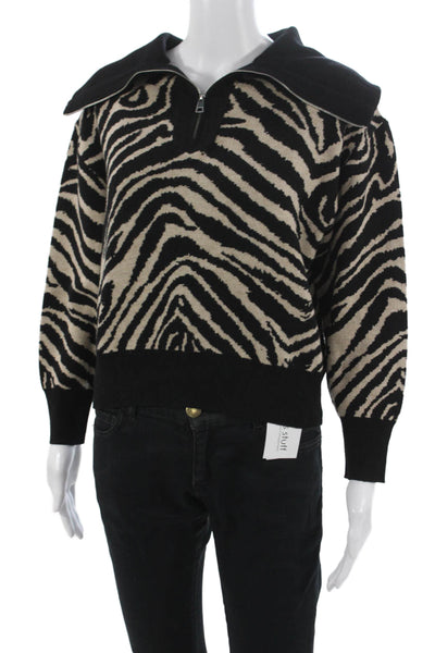 Suncoo Unisex Beige Zebra Collared Zip Pullover Sweater Size 1