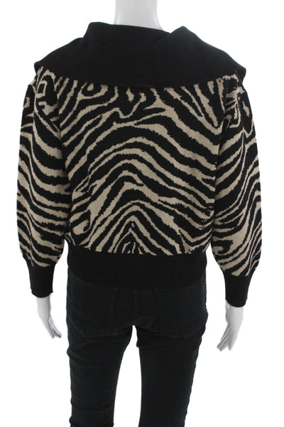 Suncoo Unisex Beige Zebra Collared Zip Pullover Sweater Size 1