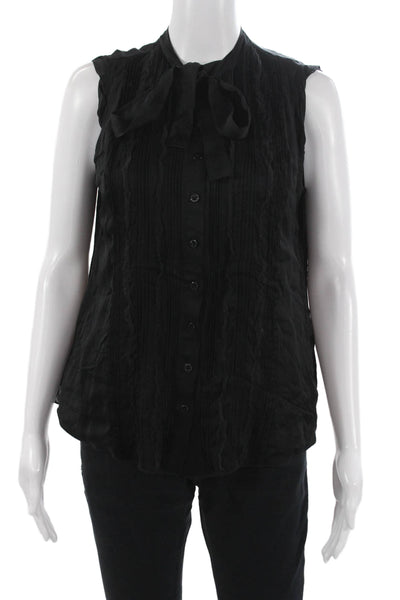 CH Carolina Herrera Women Black High Neck Sleeveless Blouse Button Up Size 10