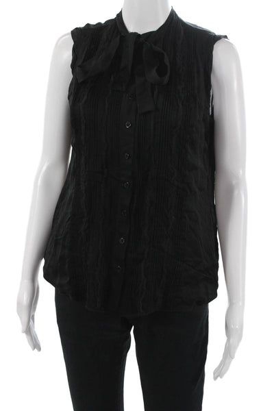 CH Carolina Herrera Women Black High Neck Sleeveless Blouse Button Up Size 10