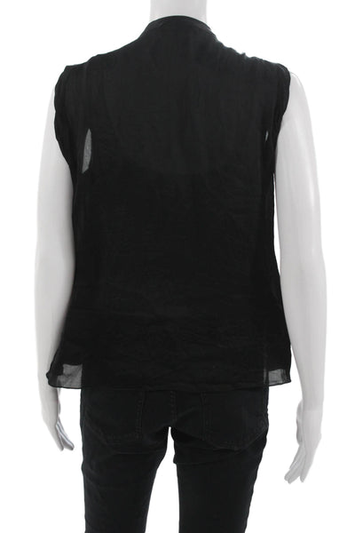 CH Carolina Herrera Women Black High Neck Sleeveless Blouse Button Up Size 10