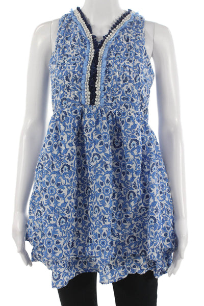 Vineyard Vines Childrens Blue Floral V Neck Sleeveless Tunic Size L