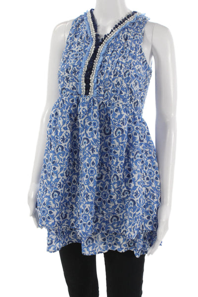 Vineyard Vines Childrens Blue Floral V Neck Sleeveless Tunic Size L