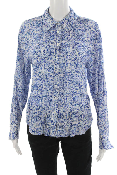 Intermix Women Collared Floral Button Up Long Sleeve Blouse Blue Size S