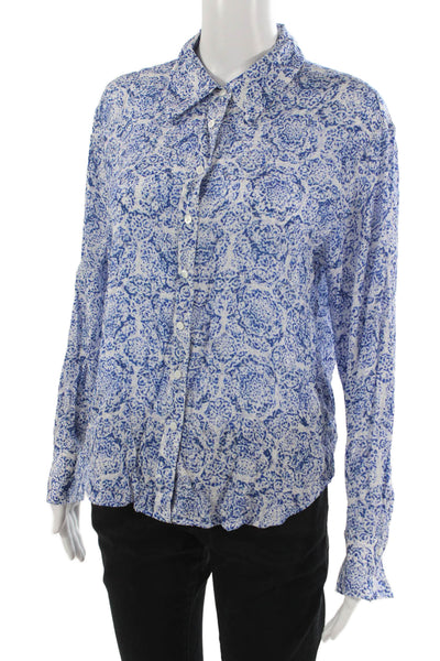Intermix Women Collared Floral Button Up Long Sleeve Blouse Blue Size S