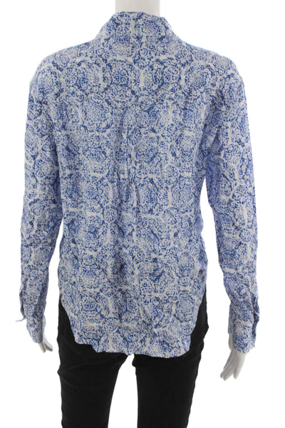 Intermix Women Collared Floral Button Up Long Sleeve Blouse Blue Size S
